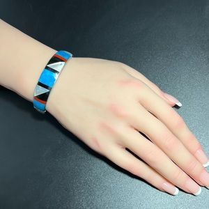 Native American Zuni Style Inlay Cuff Bracelet Red White  Blue & Black